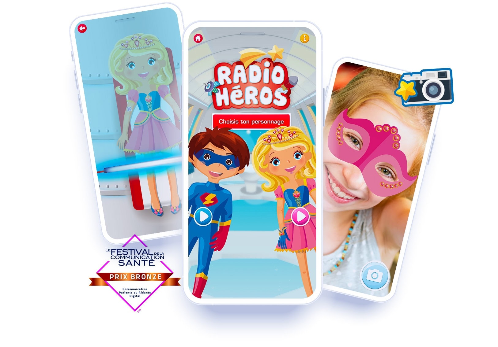 Application enfant IRM, radio héros, PRIX BRONZE Festival santé