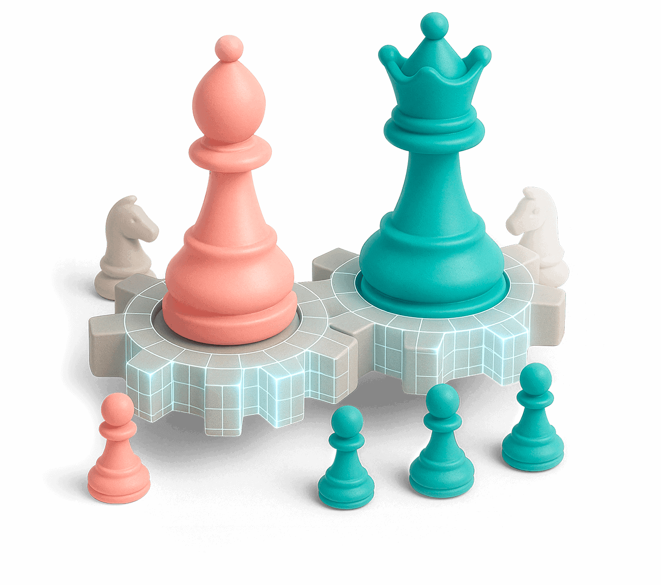 pièces d'échecs sur des rouages